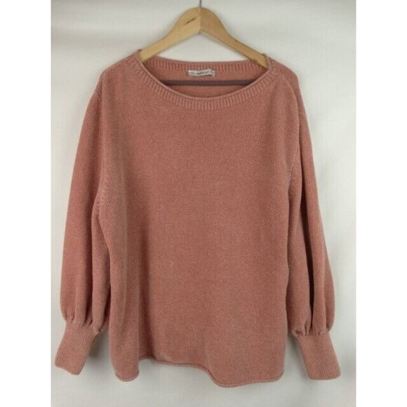 Zara Knit Women's Sweater Size Medium Rose Pink Soft Knit Puffed Long Sleeve Top - Picture 1 of 7